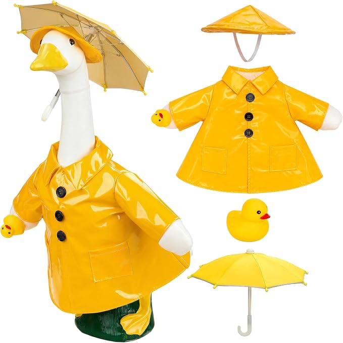 Yellow Raincoat Goose Outfits Porch Goose Waterproof Clothes with Umbrella Hat Rubber Duckie Fits 23" Geese Statue for Spring Summer Garden Lawn Patio Yard Outdoor Decor (Rubber Duckie)