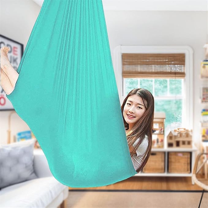 Indoor Therapy Swing for Kids, (Hardware Included) Snuggle Cuddle Hammock for Children with Autism, ADHD, Aspergers, Sensory Integration (Color : Lake Green, Size : 150x280cm/59x110in)