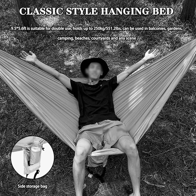 Portable Double Hammock for Park, Outdoor Anti-Rollover Swing with Storage Bag, Beach/Garden/Hiking, Load Bearing 250kg/551.2lbs(Green)