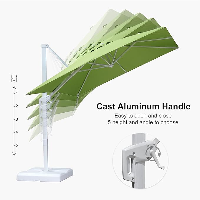 PURPLE LEAF 8 FT Patio Umbrella White Cantilever Umbrella Aluminum Square Outdoor Offset Umbrella Hanging Windproof with 360° Rotation for Garden Deck Pool, Green