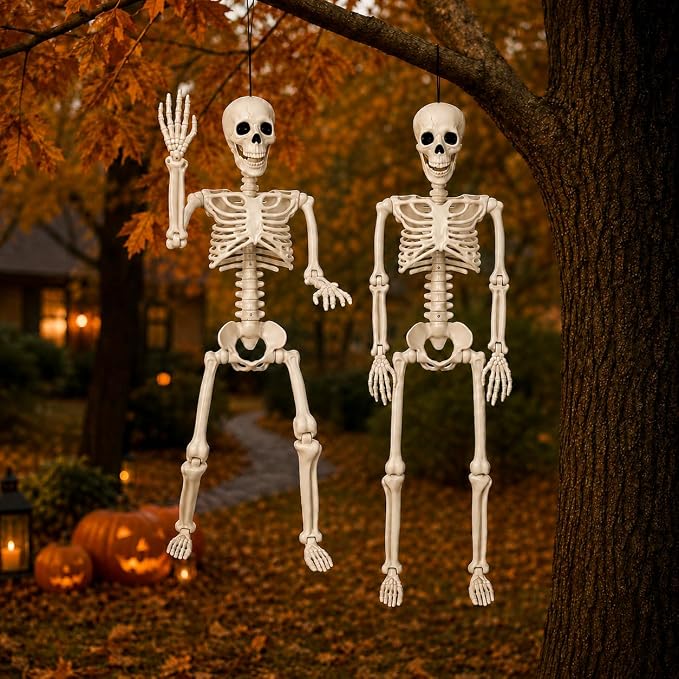 Halloween Decorations outdoor, 2Pack 36" halloween-Skeletons Decoration indoor-3ft Life Size Human Plastic Skeleton with Full Body Posable Joints for Halloween Party decorations Yard Gardon Porch Lawn | Realistic Warm Bone Tones 36" Posable Life Size C...