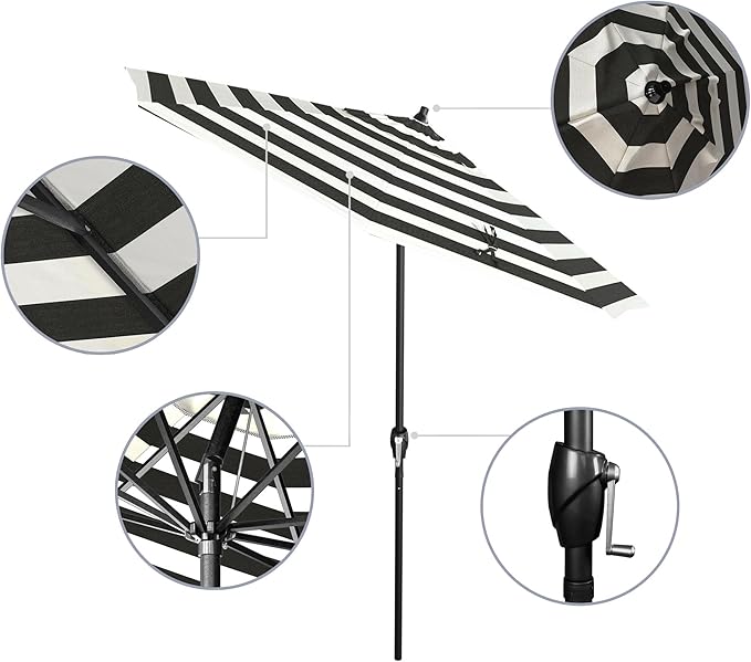 California Umbrella 7.5' Rd Aluminum Patio Umbrella, Crank Lift, Auto Tilt, Black Finish