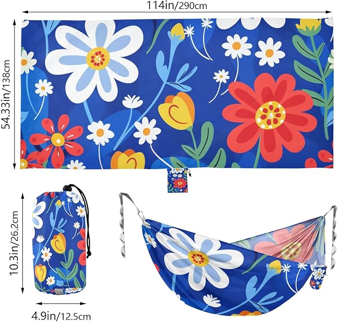 Colorful Florals Blue 330lb Capacity Hammocks with Tree Straps Fabric Hammock for Outside Patio Garden Base para hamacas