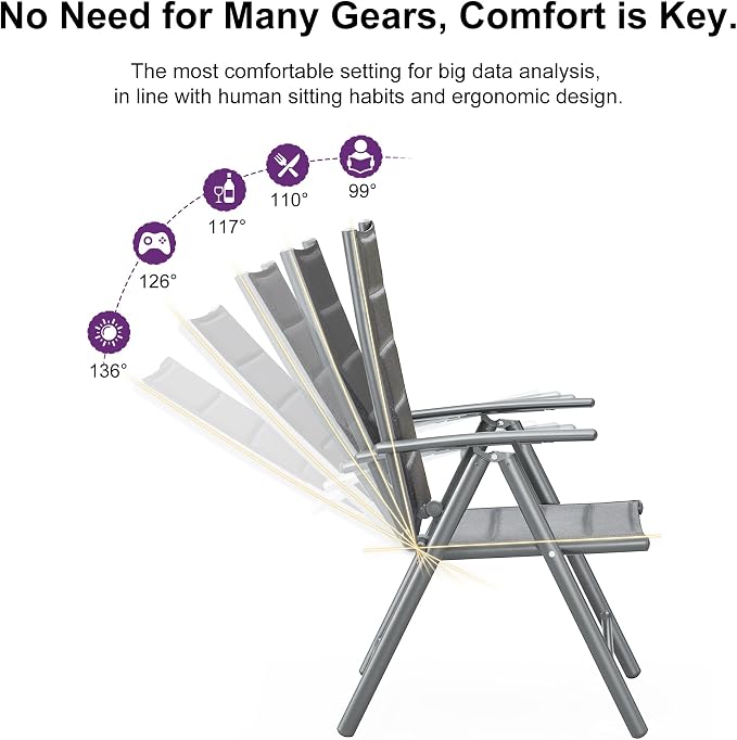 PURPLE LEAF Outdoor Dining Set for 6 Folding Patio Dining Set with Aluminum Rectangular Table and Padded Chairs All Weather Dining Table Sets for Garden Backyard Poolside, Grey