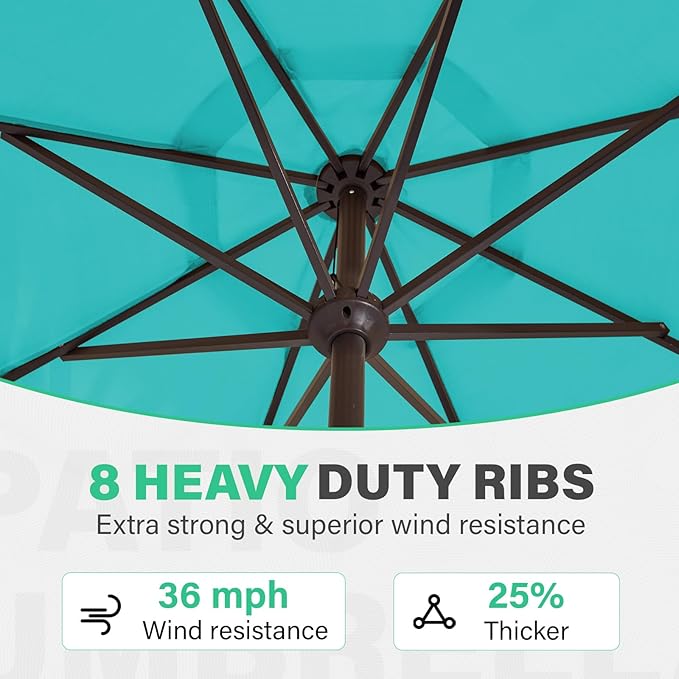 JEAREY 9 FT Patio Umbrella Outdoor, Table Umbrellas Market Umbrella w/Push Button Tilt/Crank, 8 Sturdy Ribs(Teal)
