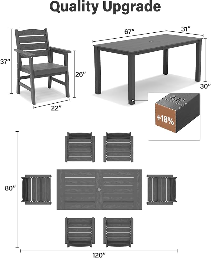 YEFU HIPS Outdoor Chairs Set of 2: All-Weather Outdoor Dining Chairs with Wide Seat and Armrests - Heavy-Duty Patio Dining Chair Low Maintenance Modern Outside Furniture for Deck/Backyard/Pool Grey