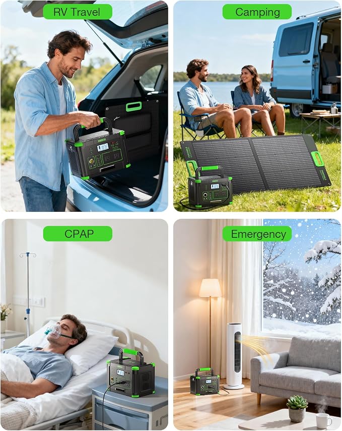 Portable Power Station 500W, 519.48Wh Solar Generator, 120V Pure Sine Wave AC Outlets, 60W USB-C PD, 10 Ports for Outdoor Camping RV Van, Home Backup Emergency Off-Grid Living,Dark Green