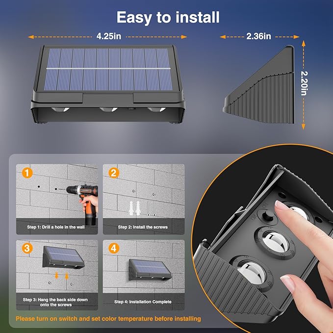 Onforu Solar Fence Lights,12 Pack Solar Lights Outdoor,3 Modes(Warm/Neutral/Cool White) for Outside,Dusk to Dawn Outdoor Light,IP65 Waterproof Deck Lighting for Patio,Step,Backyard,Railing,Wall