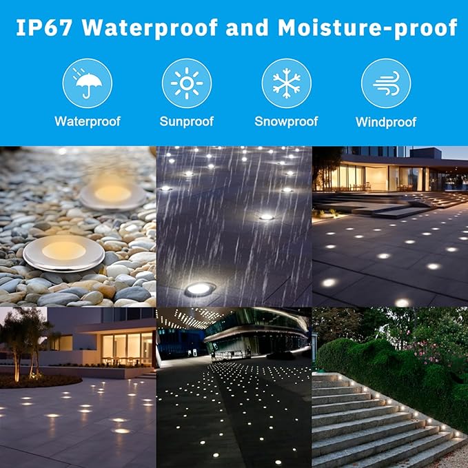 201 Mini Underground Lamp, 1W, DC12V, IP67, Low-Voltage Recessed Type, Stainless Steel 304 Cover, Suitable for Outdoor Grounds, Decks, Squares, Parks, Courtyards (3000K, 6P-A)