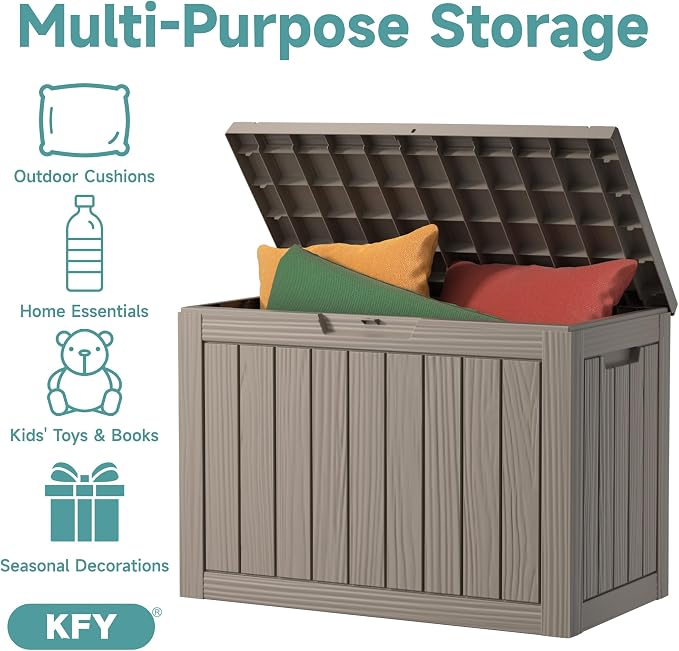 45 Gallon Waterproof Resin Deck Box, UV Resistant Outdoor Storage for Garden, Patio, Porch, Delivery, Grey
