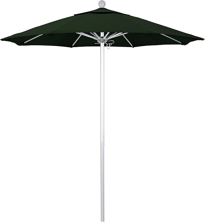 California Umbrella 7.5' Rd. Venture Series Contract Grade Patio Umbrella, Push Open Pin Stop, Silver Finish, Solution Dyed Hunter Green