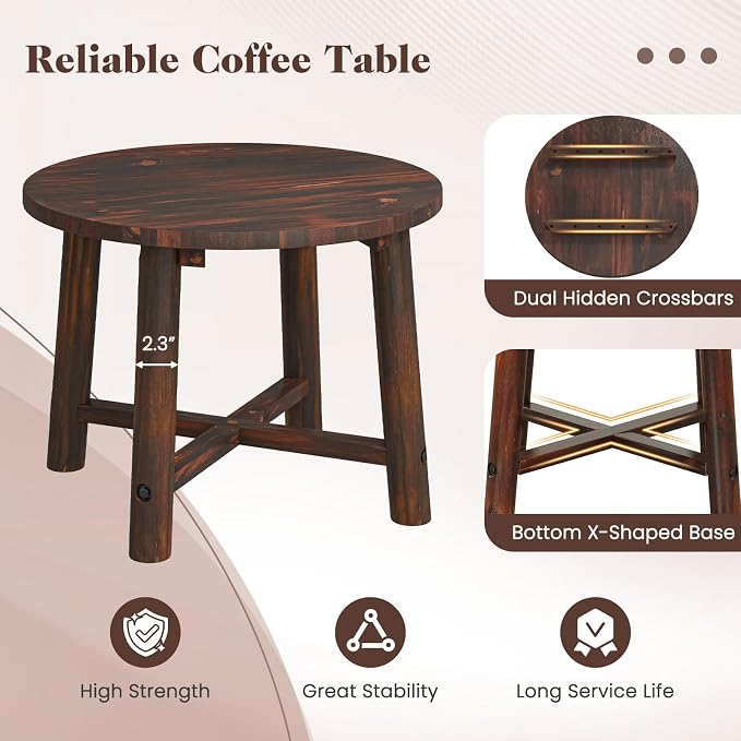 Tangkula Outdoor Side Table, Patio End Table with Solid Wood Structure, Small Round Coffee Table for Garden, Deck, Poolside & Indoors (2, Brown)