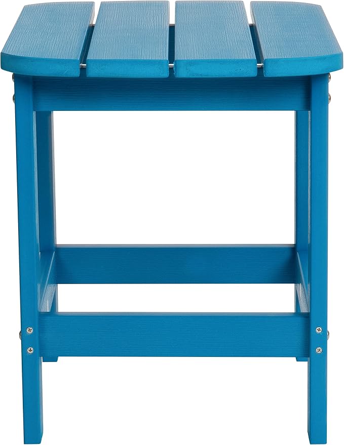 EMMA + OLIVER Hammond Adirondack Side Table - Blue Finish - Durable Polyresin Construction - Suitable for Indoor/Outdoor Use - UV Resistant