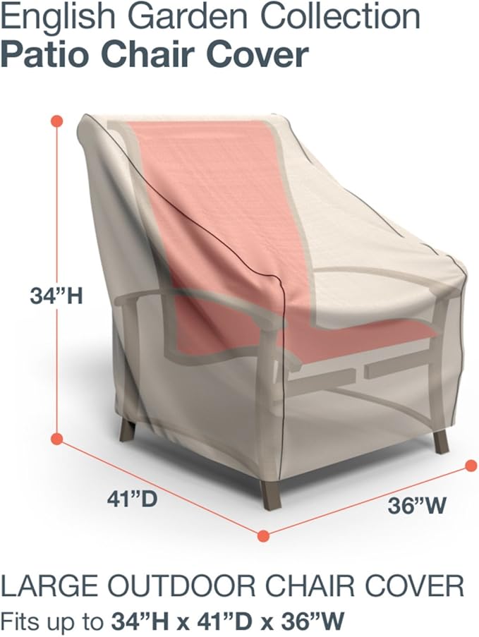 Budge P1W02PM1 English Garden Patio Chair Cover Heavy Duty and Waterproof, Large, Tan Tweed