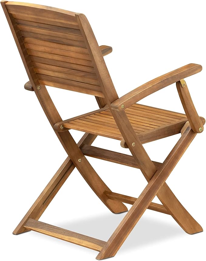 East West Furniture DIHD7CANA 7 Piece Patio Dining Set Includes an Oval Outdoor Acacia Wood Table and 6 Folding Arm Chairs, 36x60 Inch, Natural Oil