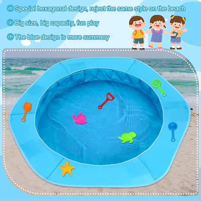 Gemscream Hexagon Beach Pool, 71 x 71 x 6 Inches Beach Puddle for Toddler, Portable Puddle Pool Easy Fold Up, for Babies,Girls,Boys,Infants and Toddlers