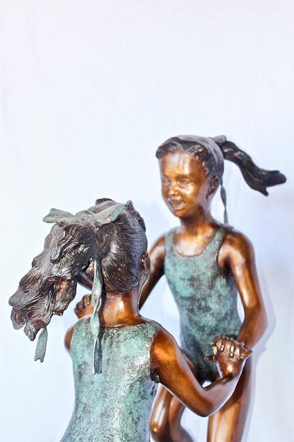 Nifao Bronze Two Girls Dancing Fountain Statue – Outdoor Garden Water Feature Sculpture, Friendship Theme Patio Decor, Center Fountain Design, 14" L x 29" W x 38" H