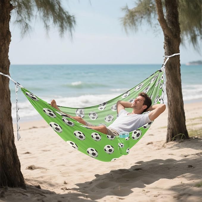 Camping Hammock Outdoor Hammocks for Outside Football Green 1 Beach Trees Portable Lightweight with Pockets Tree Straps Indoor