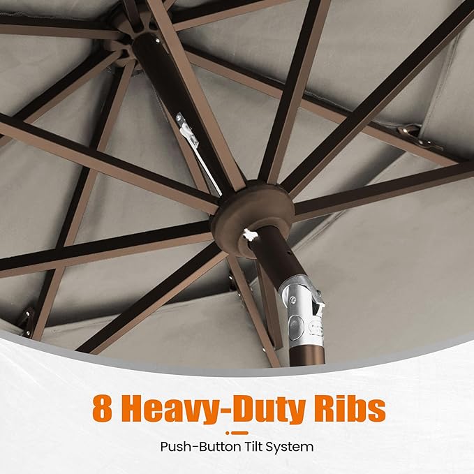 EliteShade USA 10-Year-Non-Fading 10ft 3-Tier Market Patio Umbrella, Commercial Grade Outdoor Table Umbrella with Crank Open, Windproof & UPF 50+ UV Protection, Heavy Duty Ventilation for Garden, Deck, Pool, Backyard, Beach & Bistro, Antique Beige