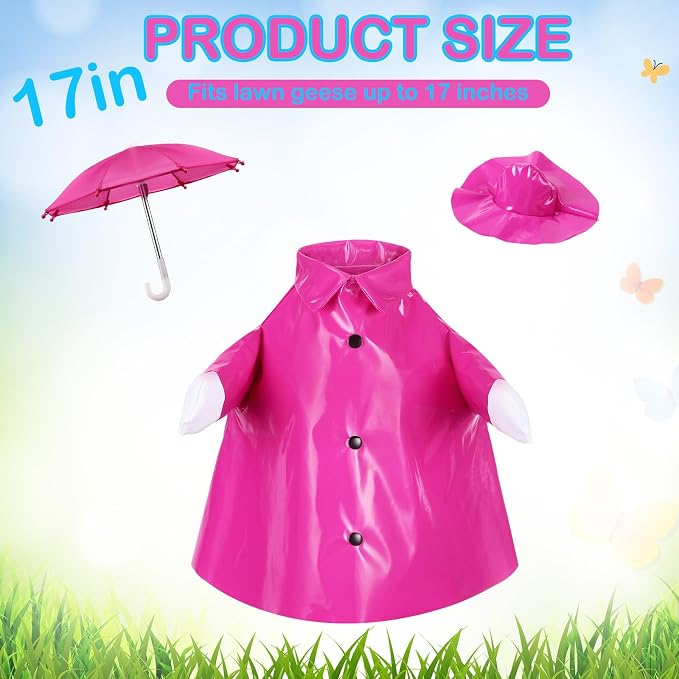 FuWeave Summer Baby Goose Outfit Raincoat and Umbrella for 17'' Lawn Porch Baby Goose Costume Plastic Raincoat Clothes for Summer Spring Outdoor Patio Yard Lawn Decoration(Rose Red)