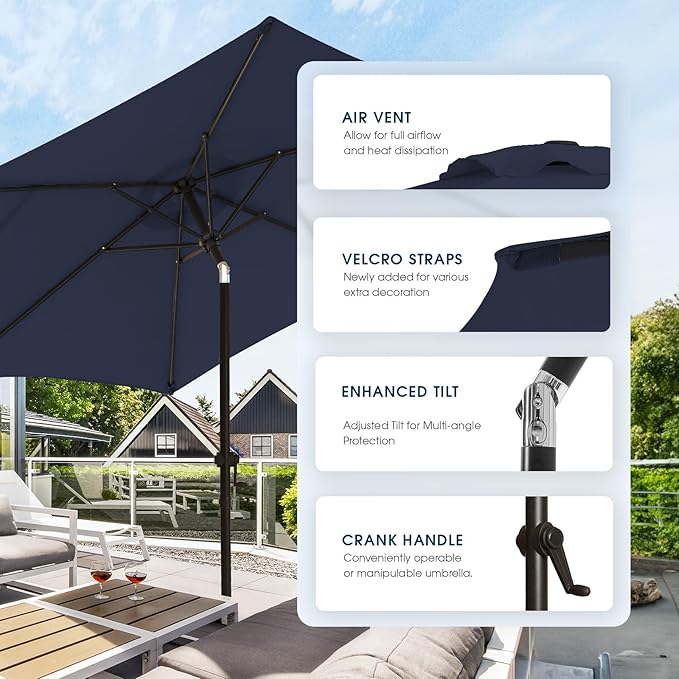 wikiwiki 7.5FT Patio Umbrella with Base, Outdoor Umbrellas with Base Included, 6 Sturdy Ribs, Waterproof Fade Resistant POLYESTER DTY Canopy for Deck, Lawn, Garden, Backyard & Pool, Navy