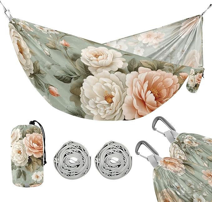 Victorian-Style Floral Pattern Vines Pastel Colors 330lb Capacity Hammocks with Portabl Carry Bag Fabric Hammock for Outside Patio Garden hamaca inflable para Piscina