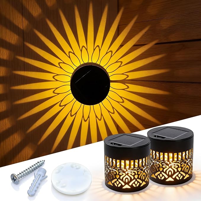 Decorative Solar Mandala Lights, 2026 New Mandala Solar Lights Outdoor, Mandala Theme Waterproof Fence Light, Shadow Projection Landscape Lighting for Backyard,Patio,Walkway,Lawn,Porch Decor (#D,2)