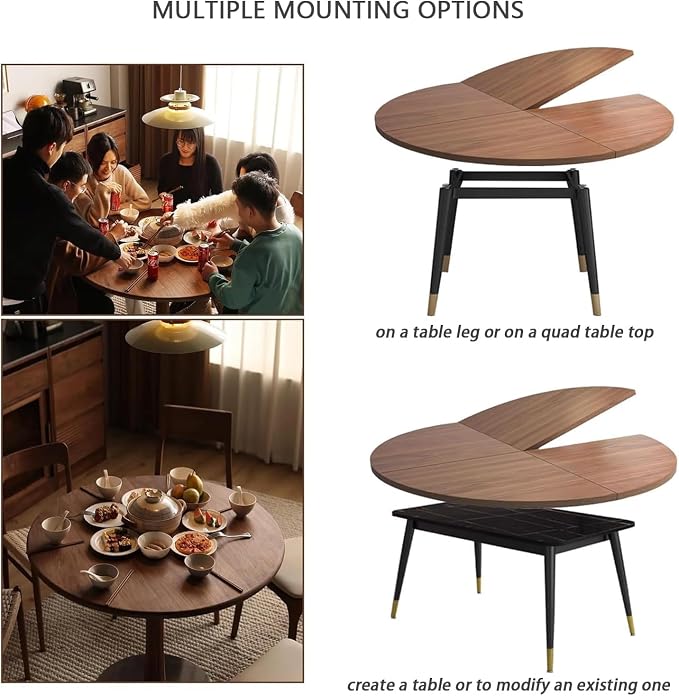 Large Round Foldable Table Top, 59 ” Diameter Portable Dining Table Extender Top, No Legs Wooden Round Table Tops Only, for Round Table and Square Table (Walnut, 5.9ft/71.2in)