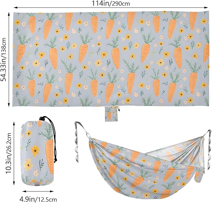 Camping Hammock Outdoor Hammocks for Outside Carrots Flower Beach Trees Portable Lightweight with Pockets Tree Straps Indoor