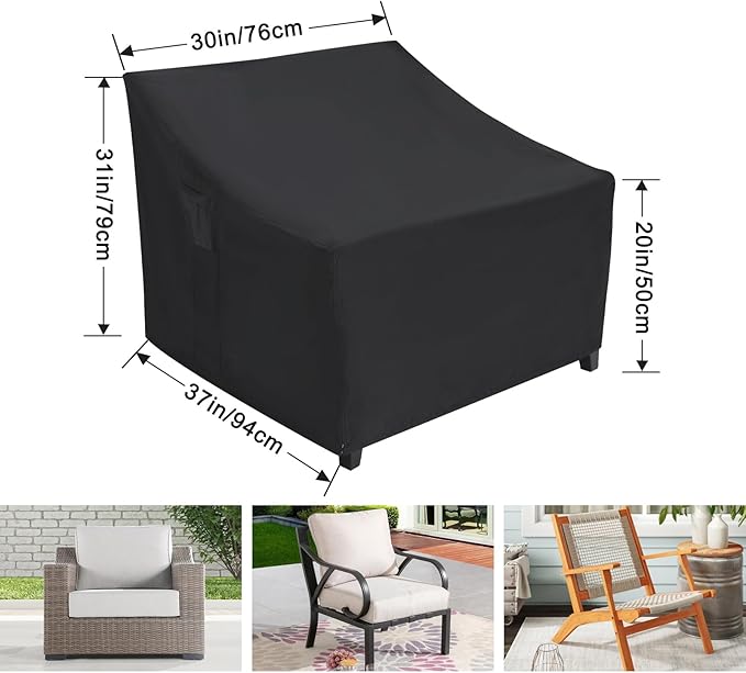 ABCCANOPY Patio Chair Cover Stackable Chair Cover Waterproof Outdoor Durable UV-Resistant Polyester Furniture Cover High Back Chair Single Sofa Cover 37x30x20 Inches Black