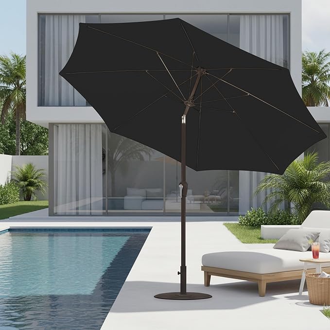 9ft Patio Umbrella with Push Button Tilt and Crank,Outdoor Market Table Umbrella UV Protection 8 Sturdy Ribs for Backyard,Garden,Pool,Deck(Black)