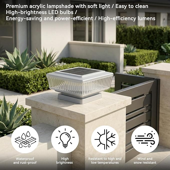 ELUTENG Solar Post Cap Lights, IP64 Waterproof Outdoor LED Fence Post Lights for 4x4 Wood & Vinyl Posts, High Brightness Solar Deck Lights for Patio, Porch, Yard and Garden Decoration