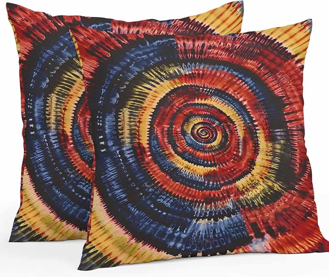 Vandarllin Outdoor Throw Pillows Covers 16x16 inch Set of 2 Waterproof Yellow Black Tie-Dye Art Decorative Zippered Cushion Covers for Patio Furniture, Abstract Boho Tribe Lumbar Pillowcases