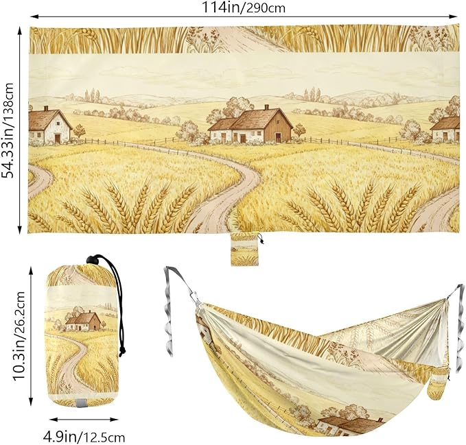 Harvest Field Scene Hammocks for Camping with Portabl Carry Bag Hanging Hammock Outside Beach Patio Garden