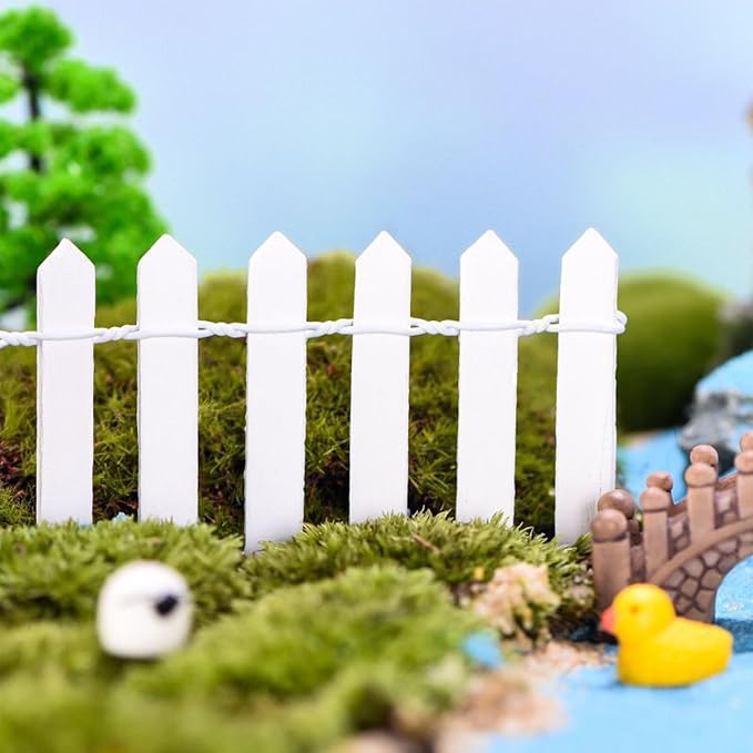 35 Inches Mini Fairy Garden Fence DIY Small Wood Decorative Picket Fence Micro Landscape Miniature Ornaments for Dollhouse, Crafts, Diorama Project, Plant Pot, White