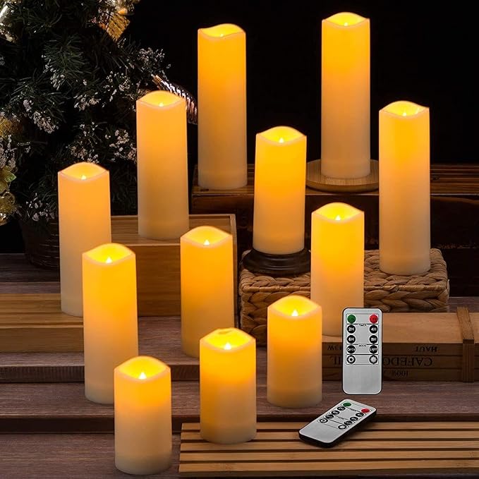 CLTNIKET12-Pack LED Flameless Candles(D 2.2''X H 4'' 5'' 6'' 7'') with Remote Control Waterproof Outdoors & Indoors, Battery Candles with Remote Timer, Decorative Remote Led Candles.
