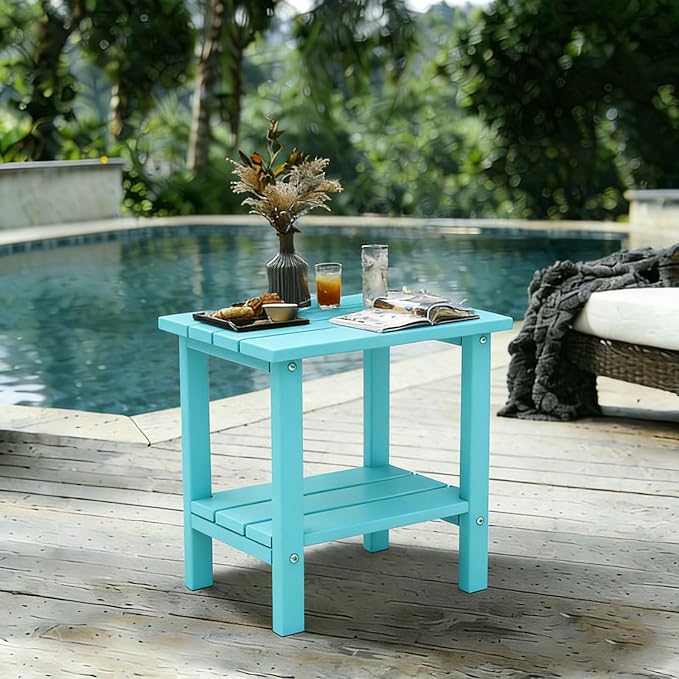 OTSUN Adirondack Outdoor Side Table, 16" HDPE Patio Side Table with Shelf, Weather Resistant Easy Maintenance for Backyard Pool Porch Garden & Lawn