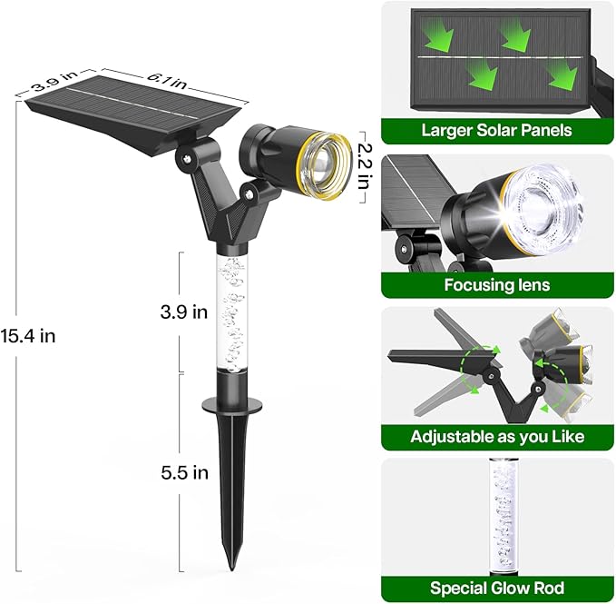 Solar Lights Outdoor Waterproof Spot Lights, 4 Pack Solar Powered Garden Spotlights for Outside Yard Pathway House Landscape Lighting, Auto On/Off, 6000K Cold White