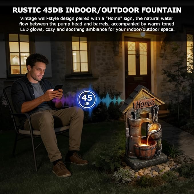 28.7" inch Outdoor 3-Tier Barrel Pump Water Fountain Cascading Fountain Outside for Garden, Patio, Yard, Porch & Home Décor/Two Placement Options