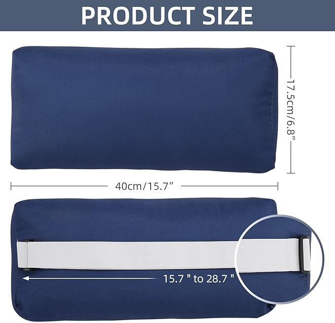 Headrest Pillow for Patio Chaise Lounge Chair, Outdoor Chaise Pillows with Adjustable Elastic Stripe Head Resting Pillows for Recliner Office Chair, Dark Blue