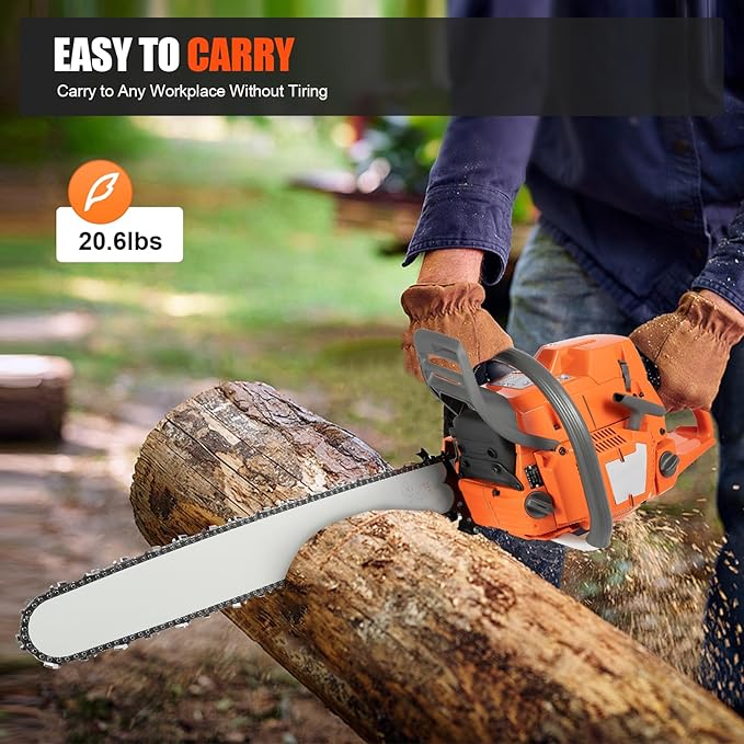 Gas Chainsaw, 71.8CC 2 Stroke Handheld Gasoline Powered Chainsaw, 24 Inch Single Cylinder Hand Pull Start Petrol Chain Saws for Forest Harvesting, Pruning Branches, Logging