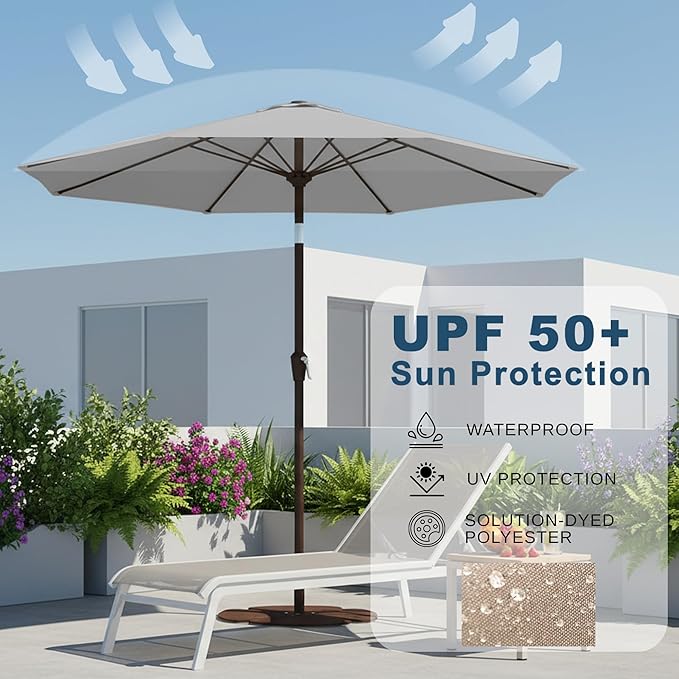 11FT Patio Umbrella, Outdoor Umbrella with with 8 Sturdy Fiberglass Ribs,Market Table Umbrella with Push Button Tilt and Crank,Suit for Backyard,Garden,Pool,Deck(Light Gray)