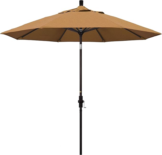 California Umbrella 9' Round Aluminum Market Umbrella, Crank Lift, Collar Tilt, Bronze Pole, Sunbrella Spectrum Cilantro