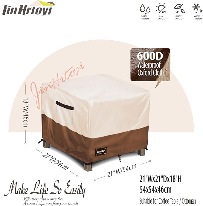 JinHrtoyi Patio Square Table Cover,22Wx22Dx18H Inches 100% Waterproof Heavy Duty Outdoor Coffee Table Cover,Beige&Brown Modern Style Outdoor Furniture Covers