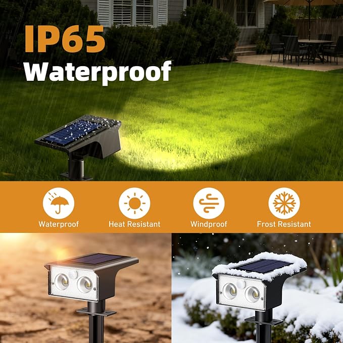 btfarm 8 Pack Solar Lights Outdoor Waterproof, Motion Sensor Outdoor Lights | 3 Modes Solar Powered Yard Garden Solar Spot Lights for Outside Pathway Landscape Lighting, Warm White