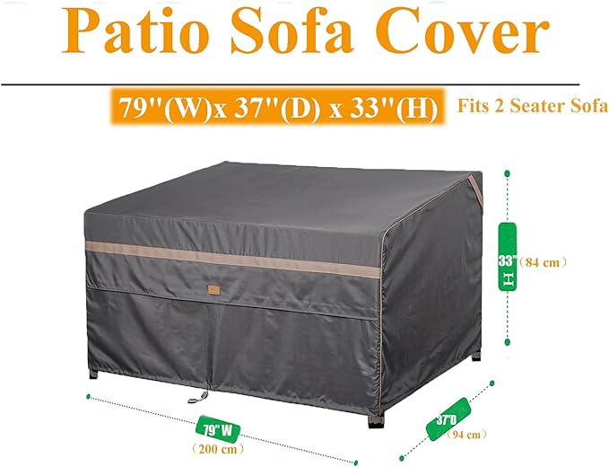 Heavy Duty Waterproof Outdoor Patio Loveseat Sofa Cover UV Resistant Patio Furniture Covers 2 Seater 79" W X 37" D X 33" H Dark Grey