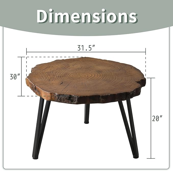 SUNBURY Outdoor Indoor Coffee Table, 31" Wooden Look Concrete Side Table, Modern Round Metal Coffee Table for Living Room, Bedroom, Garden, Backyard