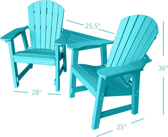Phat Tommy 2 Chair Dining Table Set - Poly Outdoor Furniture - Small Patio Dining Set for Apartment Balcony Furniture, Recycled Poly Lumber Chairs and Table, Teal