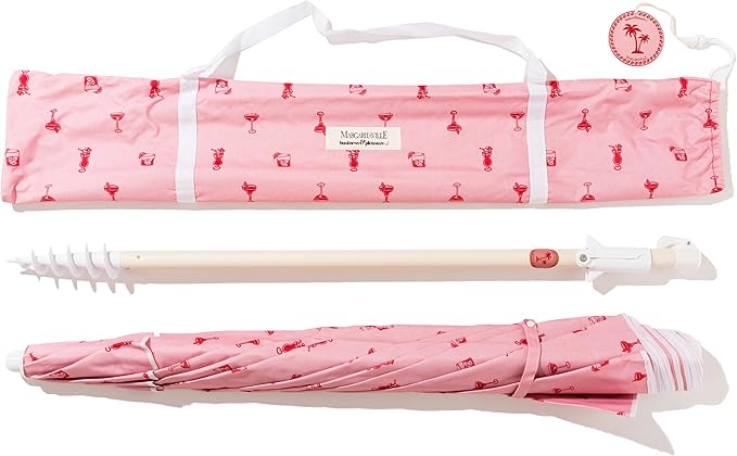 Business & Pleasure Co. Margaritaville Manana Umbrella - 6.5' Beach Umbrella Sand Anchor, 7' Tall Telescopic Aluminum Pole, UPF 50+