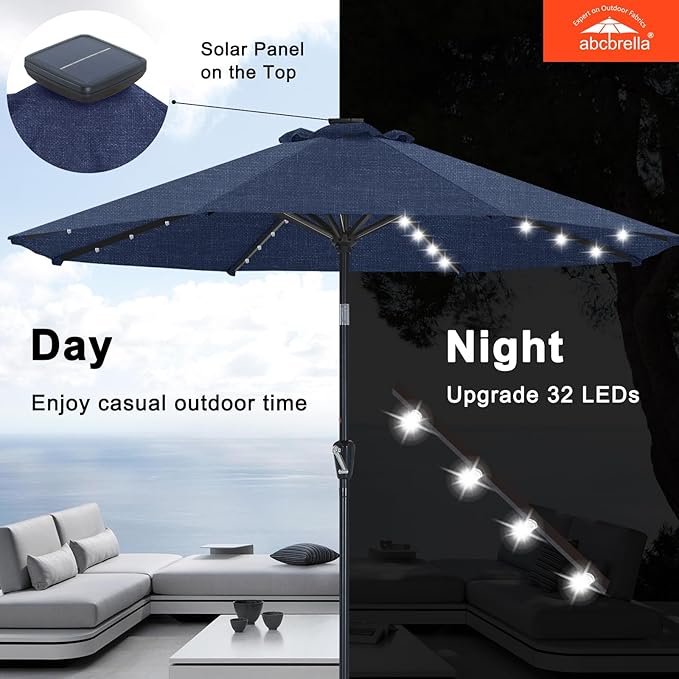 ABCCANOPY OLEFIN® 5-Year No Fading Patio Umbrella with Solar Lights (Navy Blue)